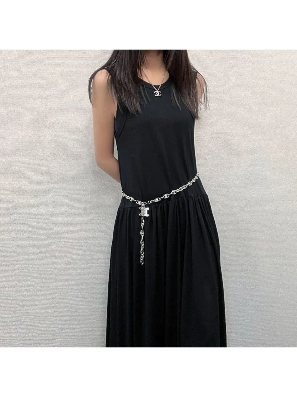 Celine Vintage Triomphe Chain Belt Plated Silver